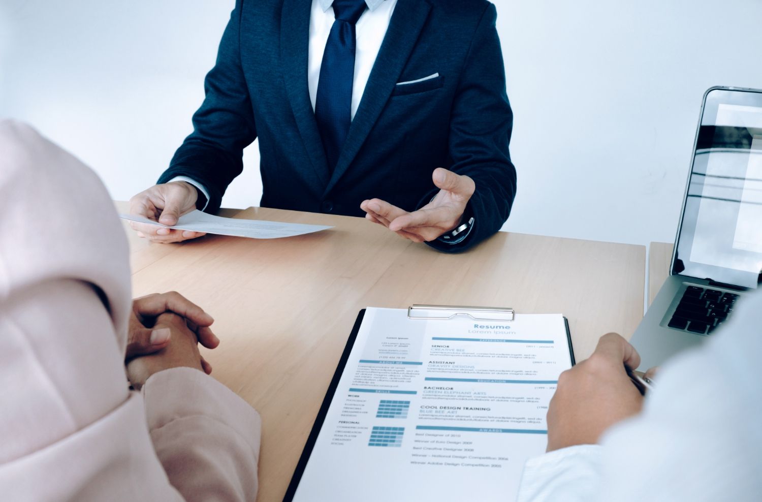 business situation job interview concept job seeker present resume managers