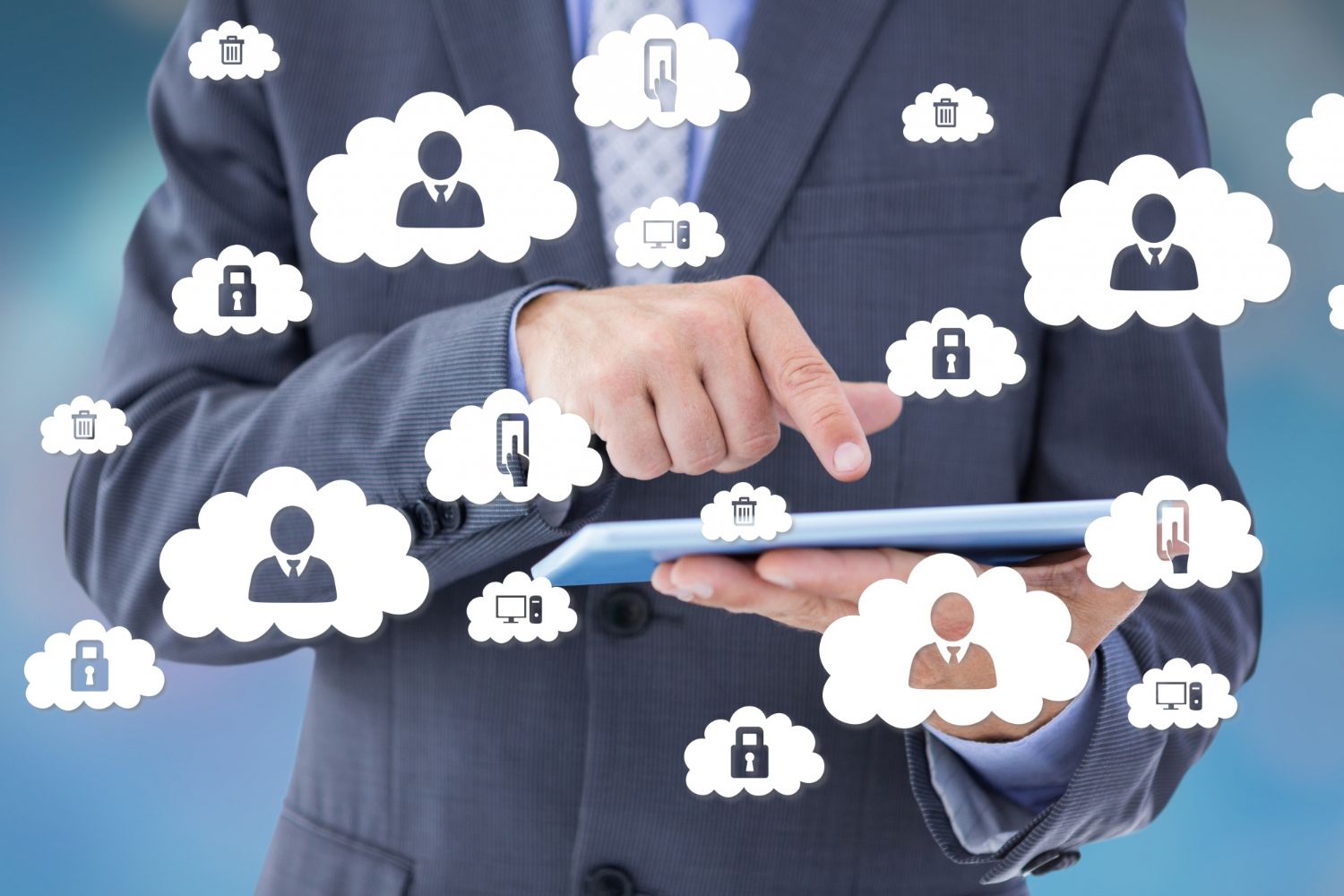 businessman with cloud icons